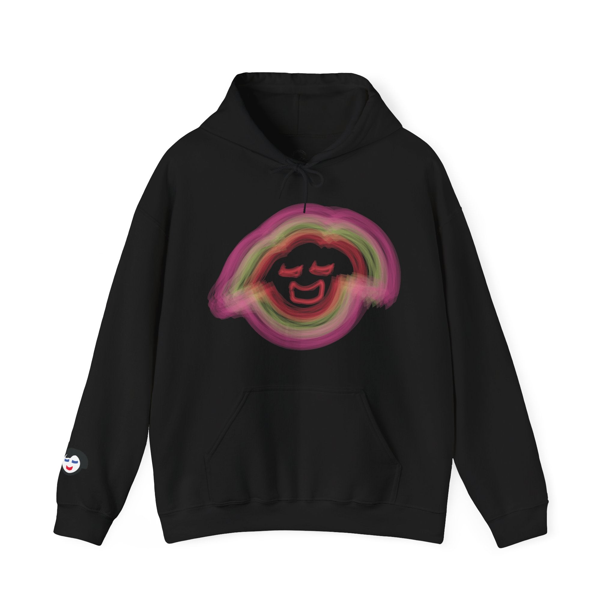Smiling Rainbow Face JECKY FRANKINO Hoodie | Minimal Pastel Graphic Sweatshirt
