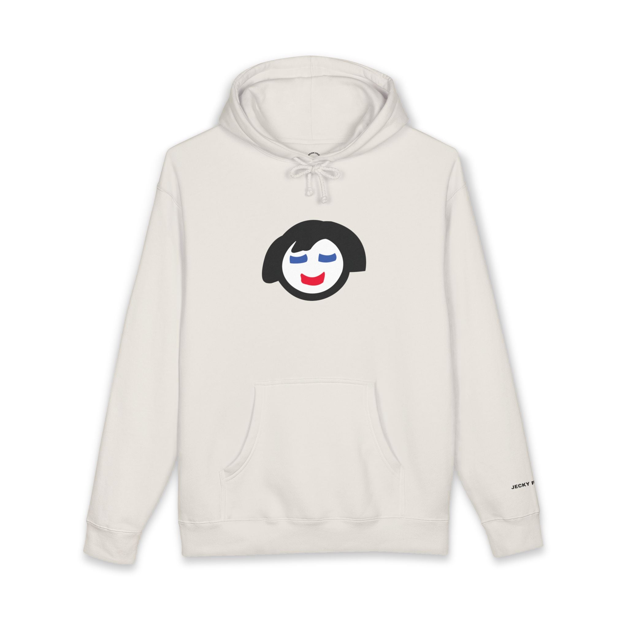 Smiling Face Graphic Hoodie | Minimal Portrait, White Hooded Sweatshirt