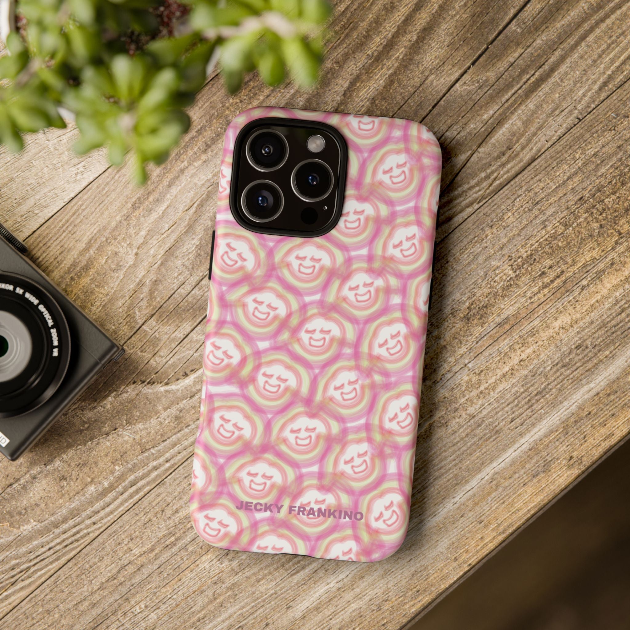 Pink Smiley JF Pattern Phone Case | Cute Repeating Emoji Design