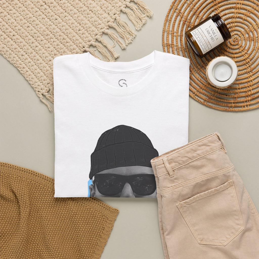 JECKY BLACK Beanie  Man  T-Shirt | Retro Portrait, Sunglasses, Vaporwave Accent