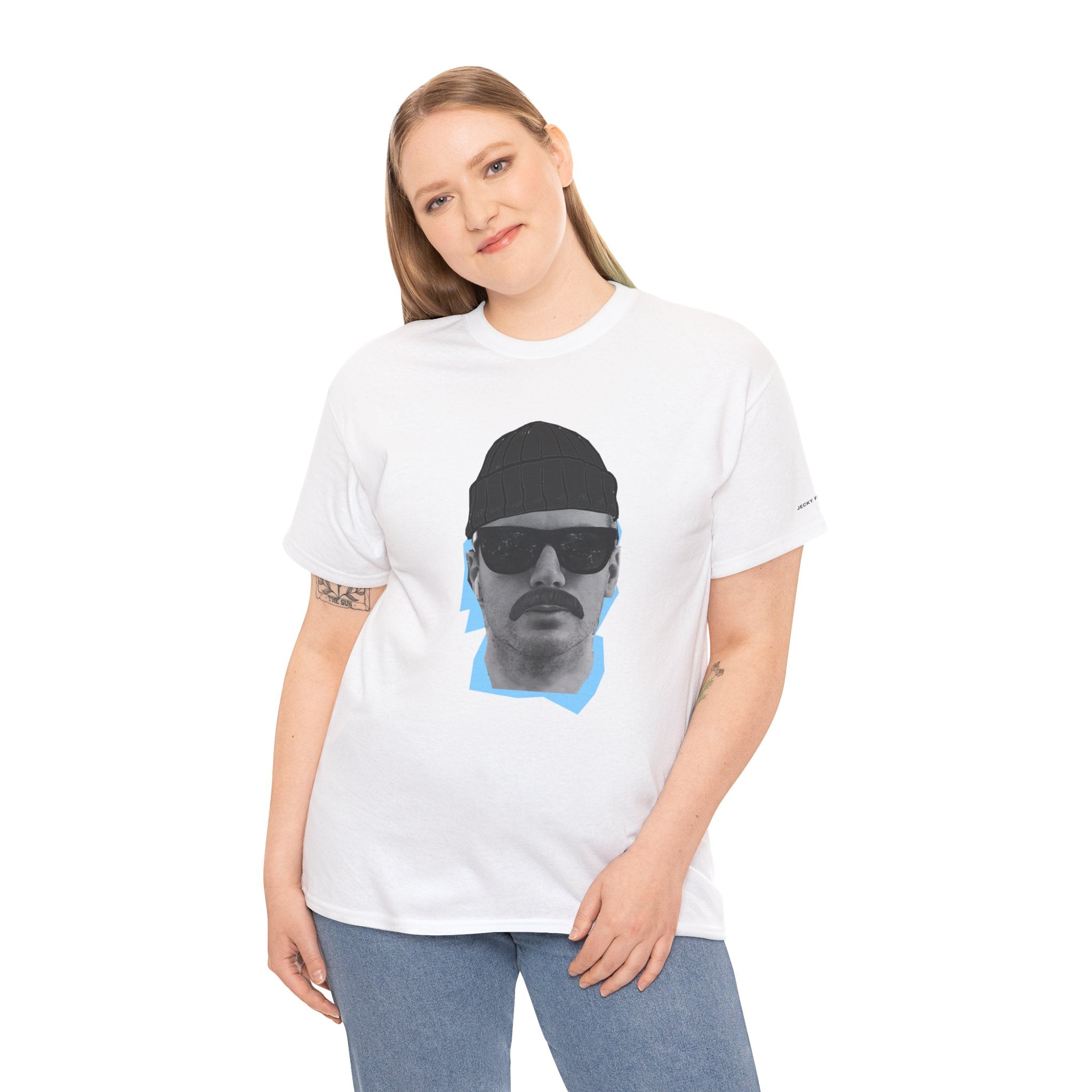 JECKY BLACK Beanie  Man  T-Shirt | Retro Portrait, Sunglasses, Vaporwave Accent