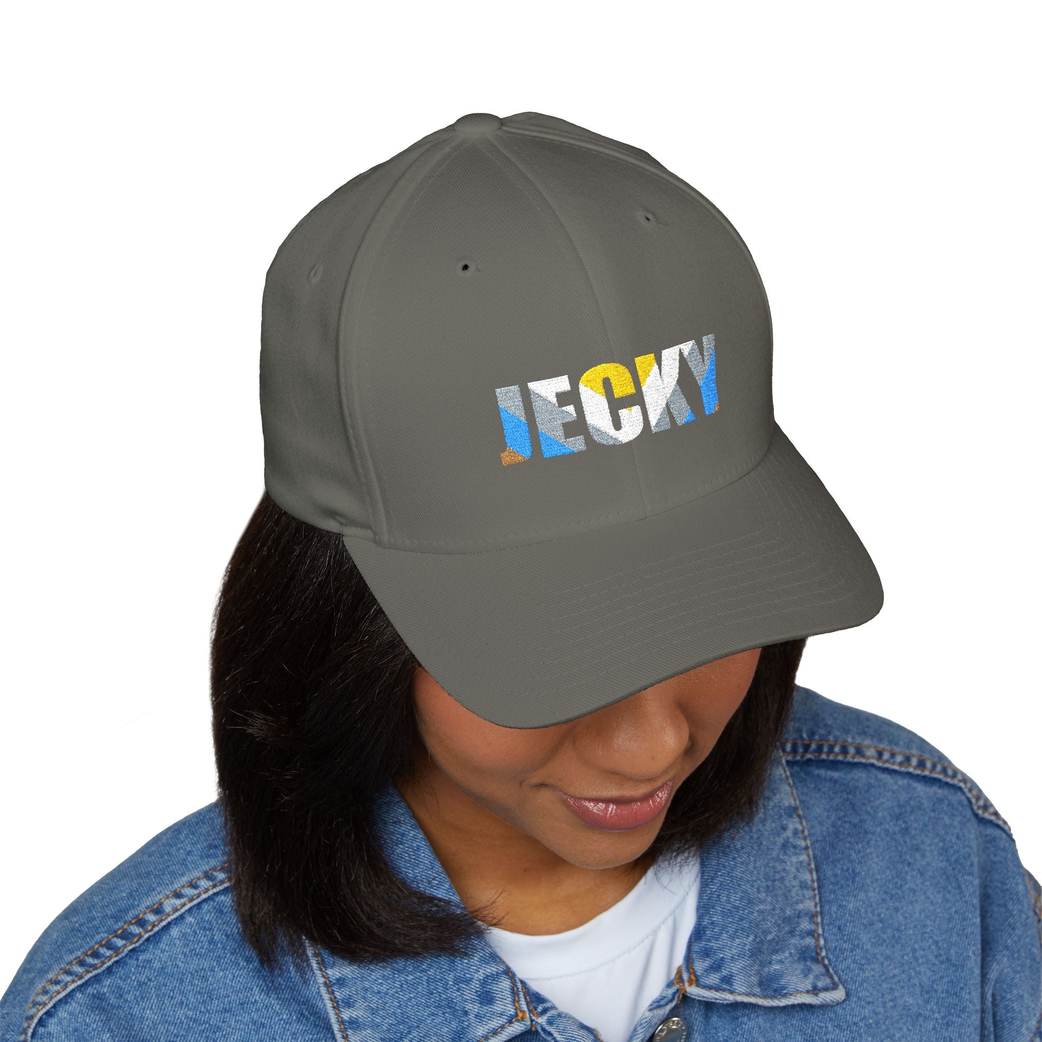 JECKY Text Patch Cap | Embroidered Baseball Hat, Winking Back Detail