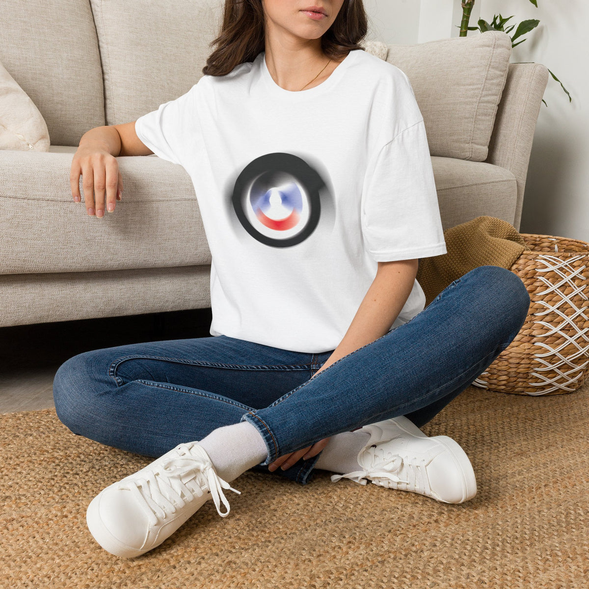 Abstract Color Swirl T-Shirt | Minimal Lens Circle Graphic