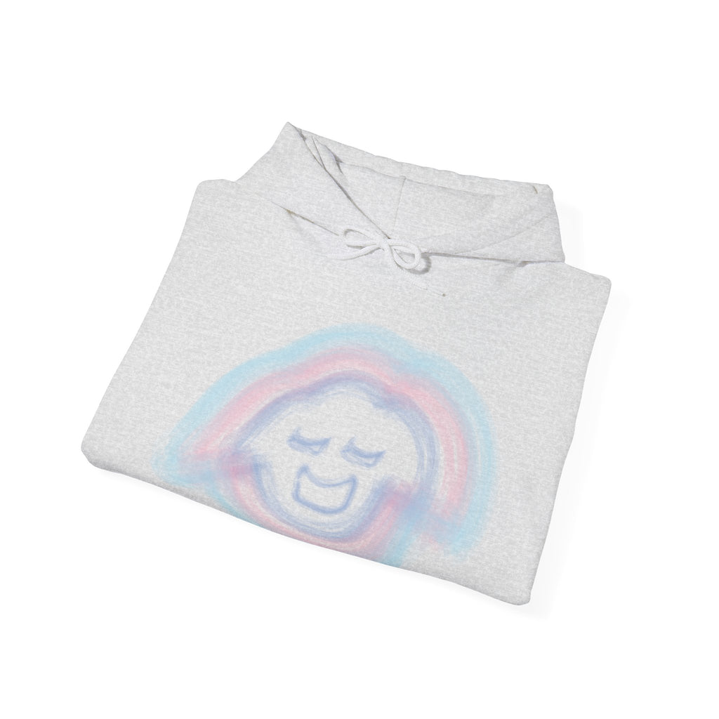Smiling Rainbow Face JECKY FRANKINO Hoodie | Minimal Pastel Graphic Sweatshirt