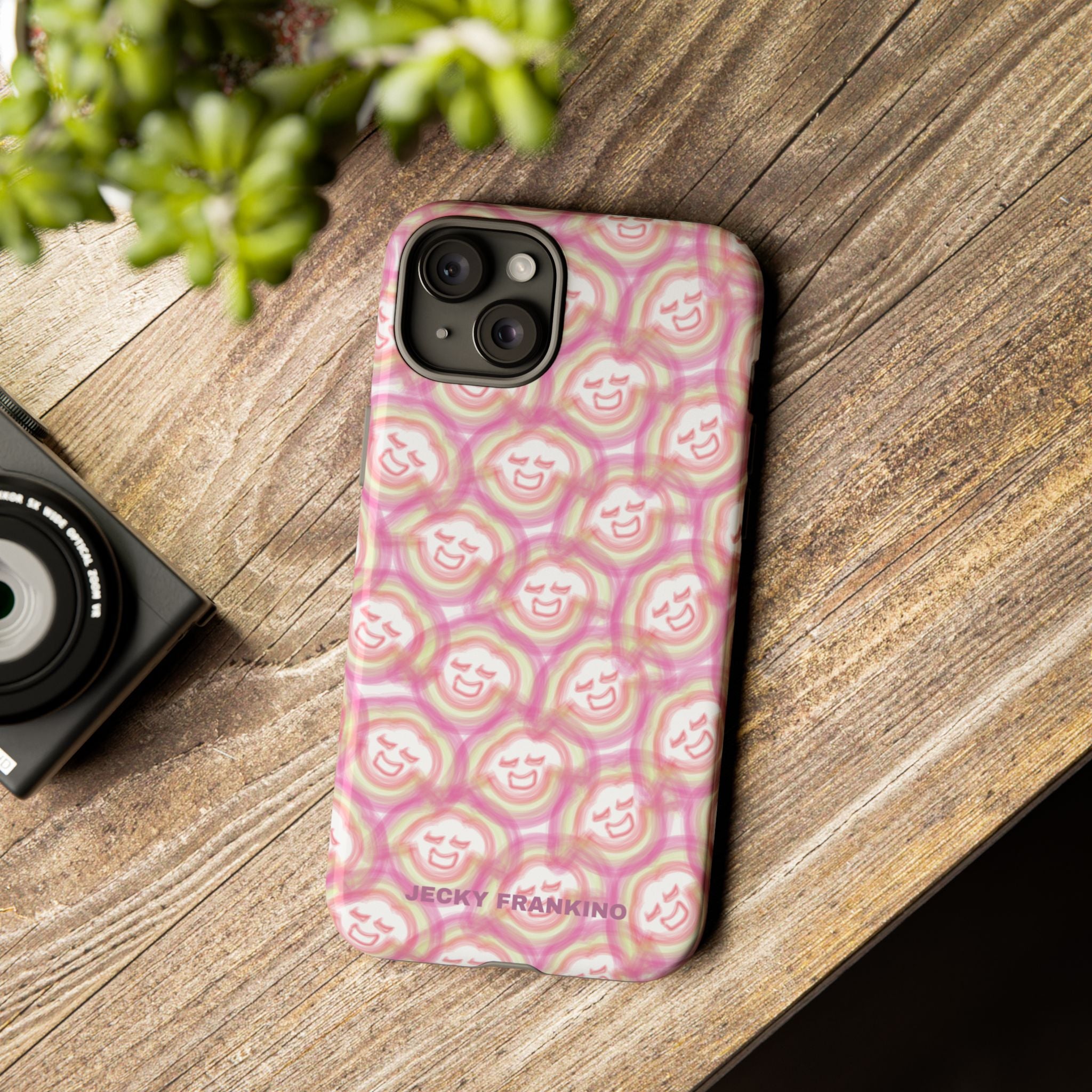 Pink Smiley JF Pattern Phone Case | Cute Repeating Emoji Design