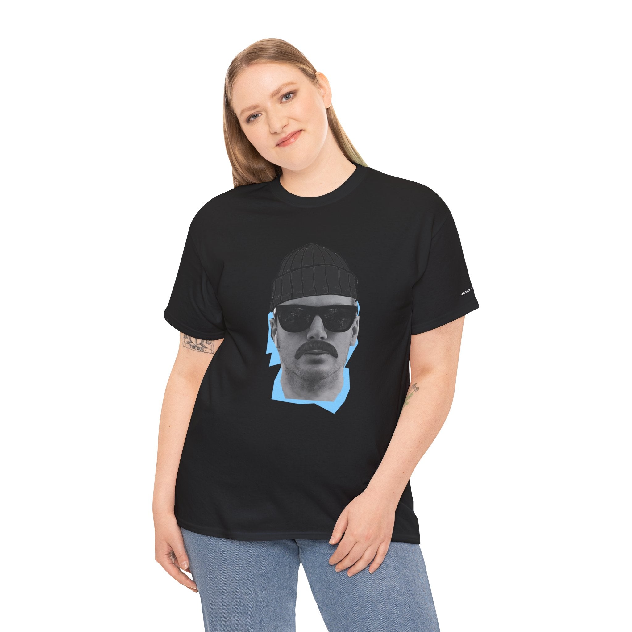 JECKY BLACK Beanie  Man  T-Shirt | Retro Portrait, Sunglasses, Vaporwave Accent