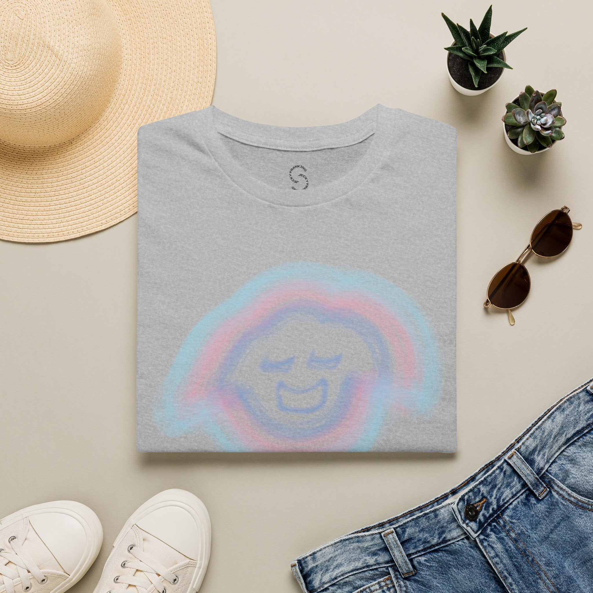 Smiling Rainbow Jecky Frankino Face T-Shirt | Pastel Vaporwave Smile Tee