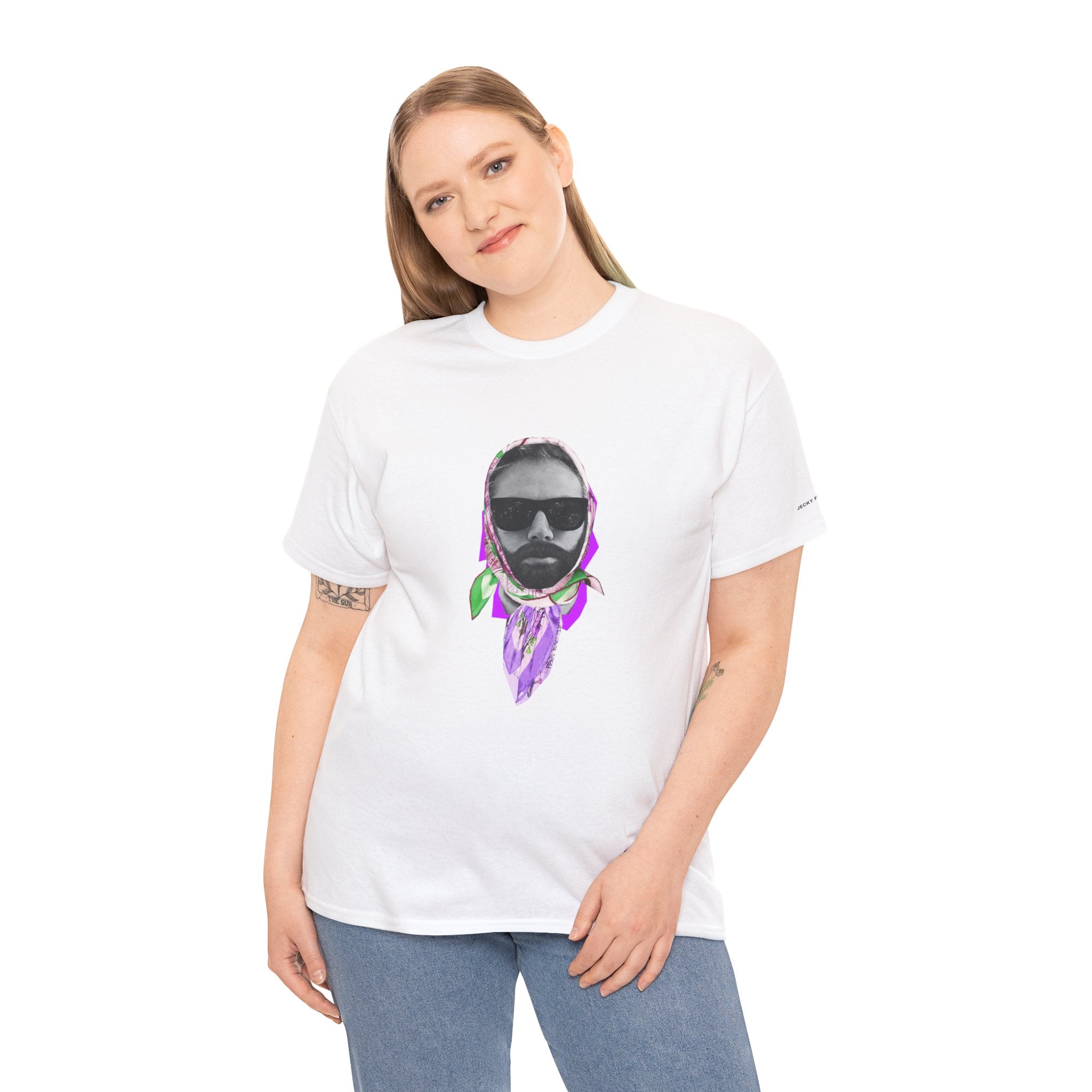 JECKY Fuxia FOULARD  Man  T-Shirt | Retro Portrait, Sunglasses, Vaporwave Accent