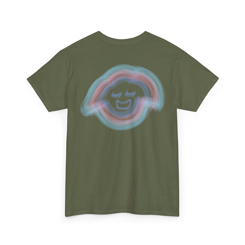 Smiling Rainbow Face Tee | Pastel Neon Backprint T‑Shirt