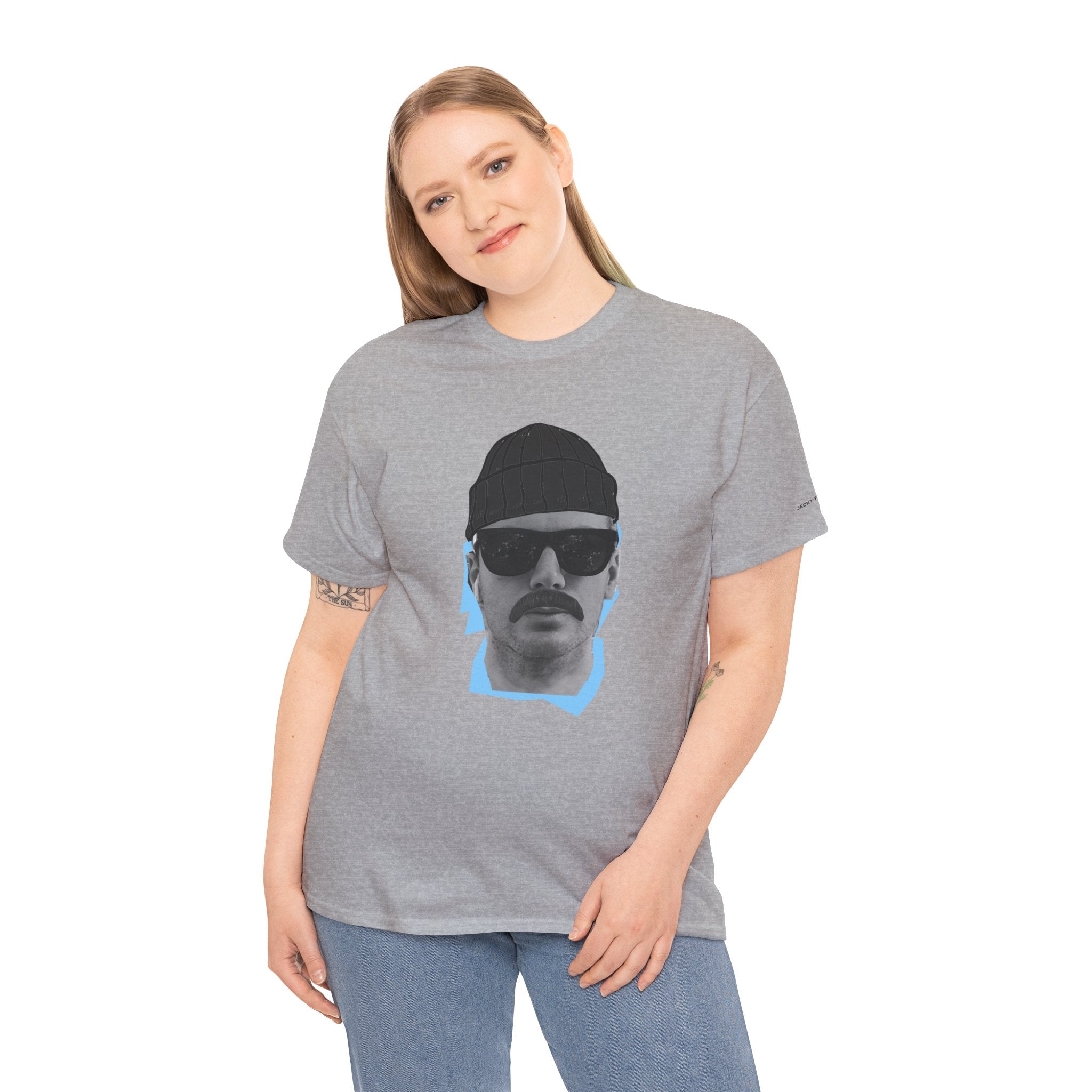 JECKY BLACK Beanie  Man  T-Shirt | Retro Portrait, Sunglasses, Vaporwave Accent