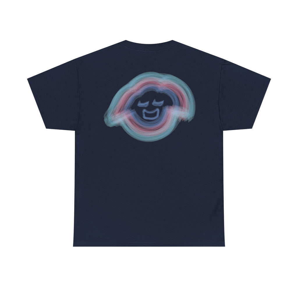Smiling Rainbow Face Tee | Pastel Neon Backprint T‑Shirt