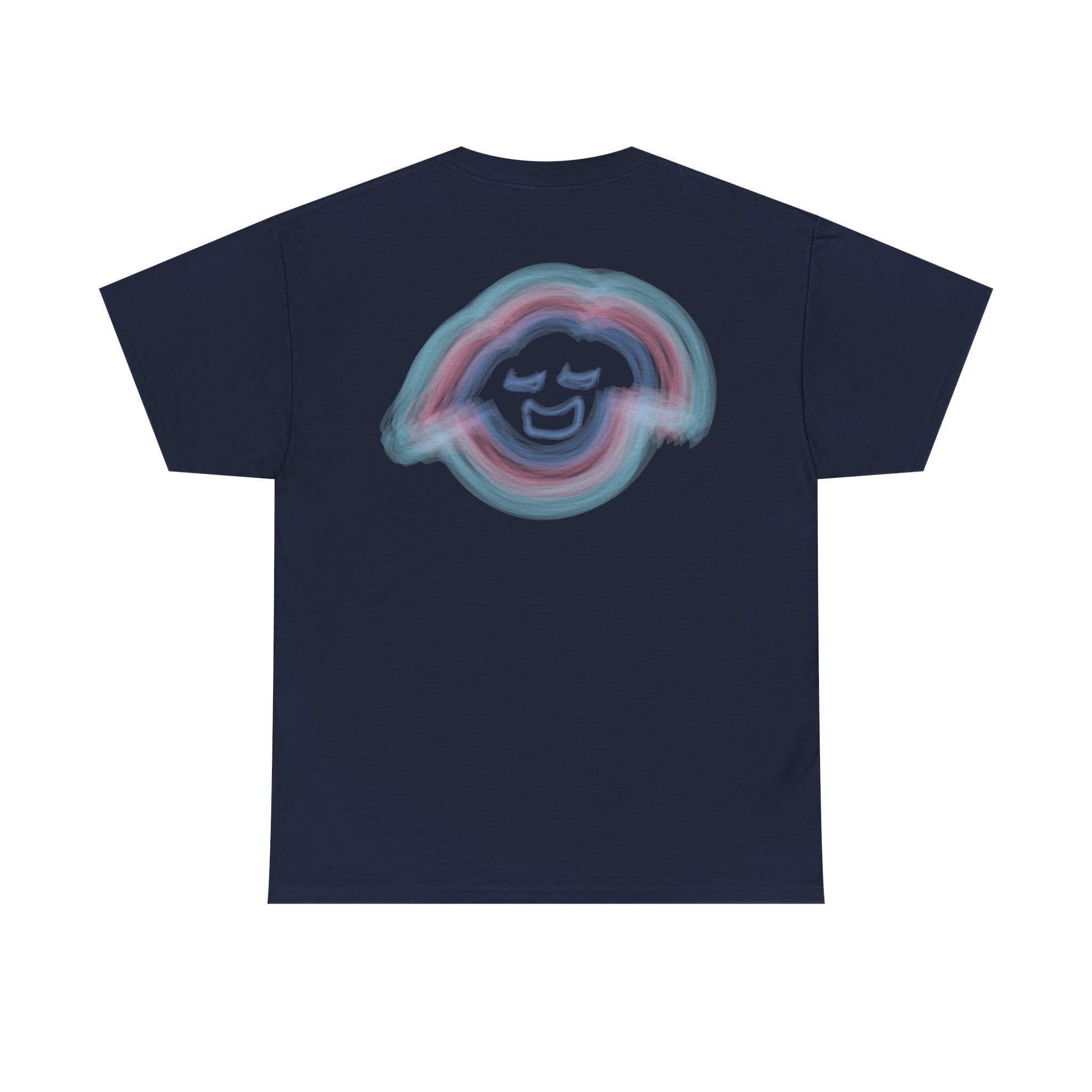 Smiling Rainbow Face Tee | Pastel Neon Backprint T‑Shirt