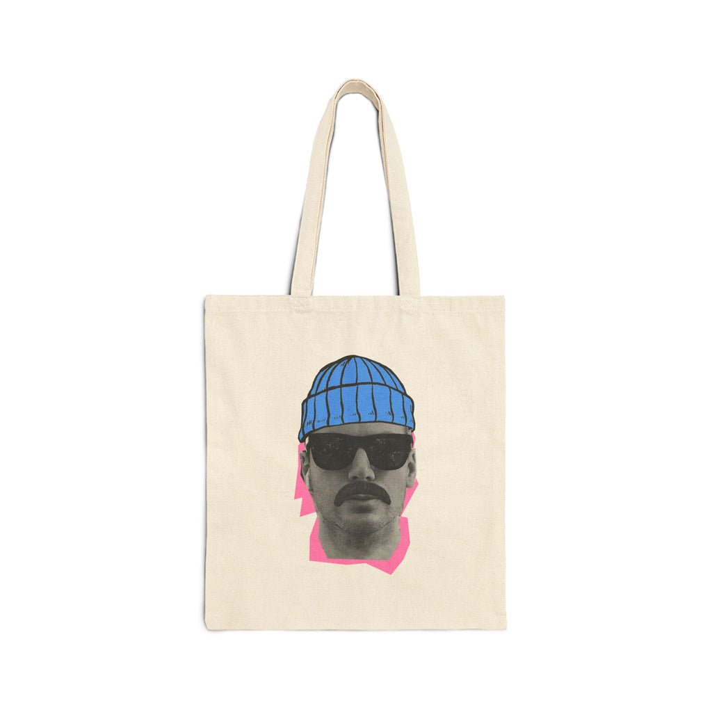 Bearded Man with Beanie Tote Bag | Retro Portrait, Sunglasses, Minimal Art