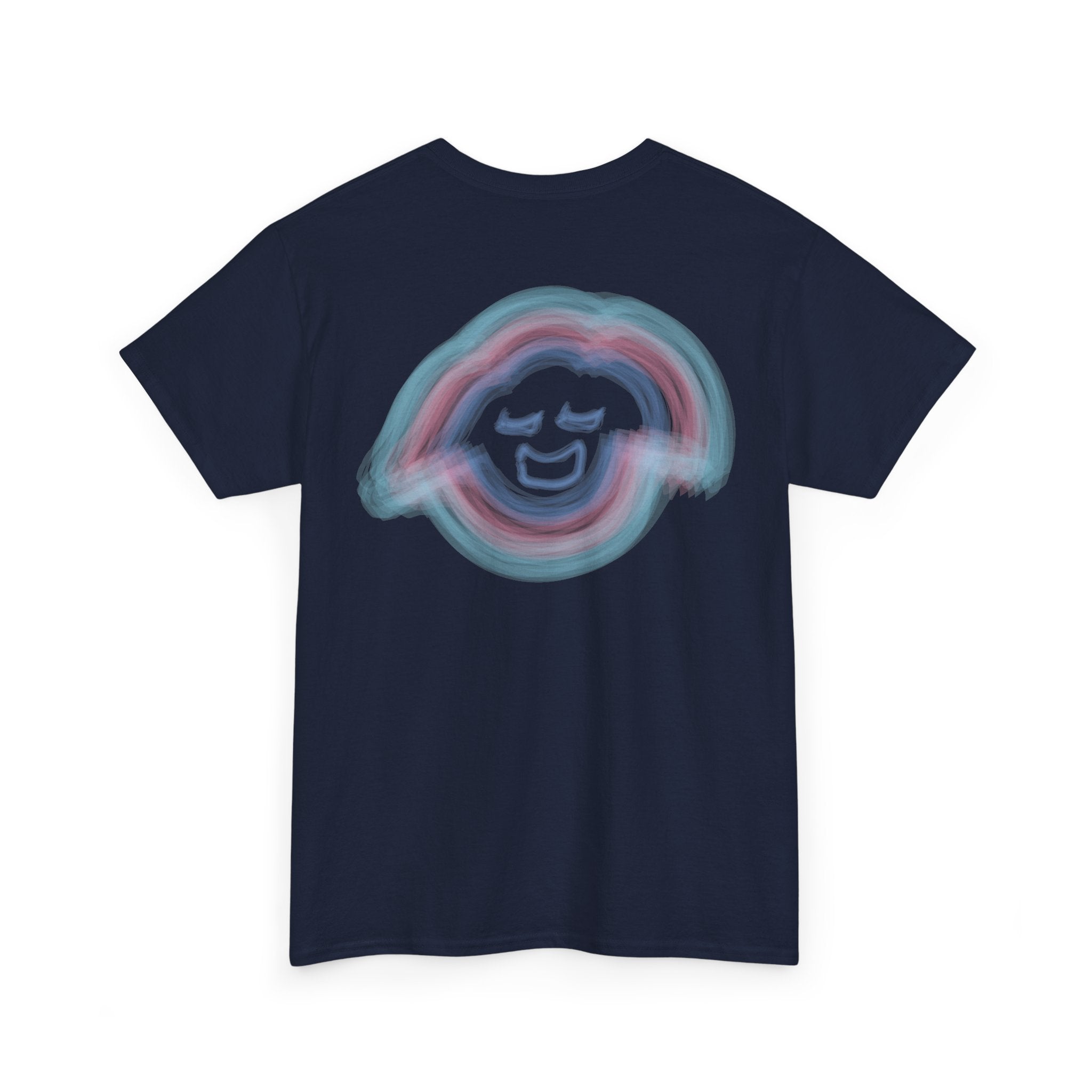 Smiling Rainbow Face Tee | Pastel Neon Backprint T‑Shirt