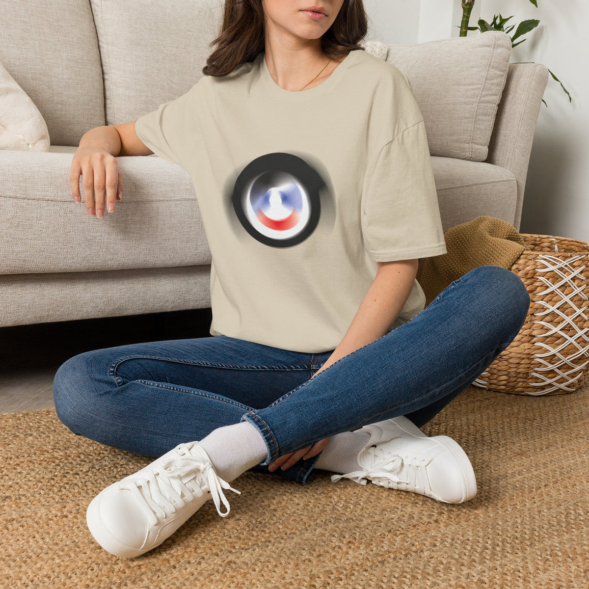 Abstract Color Swirl T-Shirt | Minimal Lens Circle Graphic