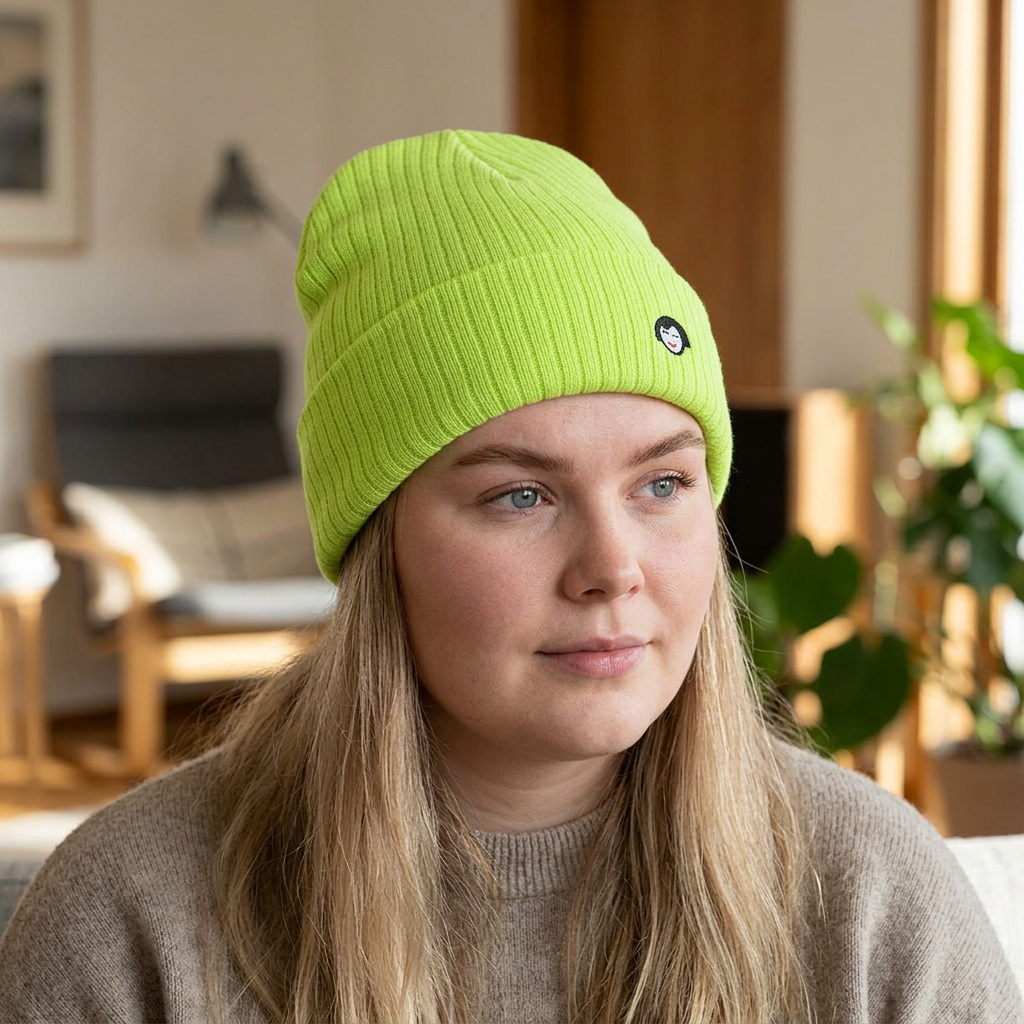 Tiny JECKY Face Beanie | Ribbed Knit Embroidered Hat