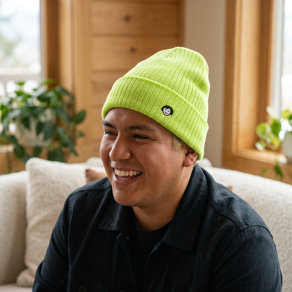 Tiny JECKY Face Beanie | Ribbed Knit Embroidered Hat