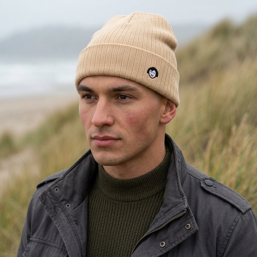 Tiny JECKY Face Beanie | Ribbed Knit Embroidered Hat