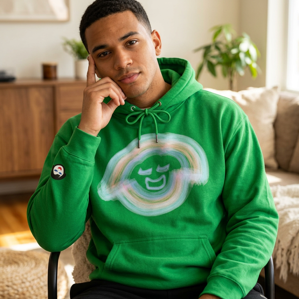 Smiling Rainbow Face JECKY FRANKINO Hoodie | Minimal Pastel Graphic Sweatshirt