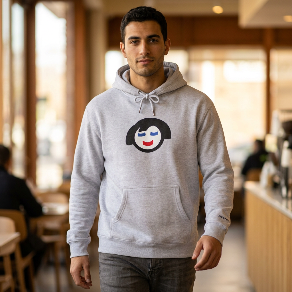 Smiling Face Graphic Hoodie | Minimal Portrait, White Hooded Sweatshirt