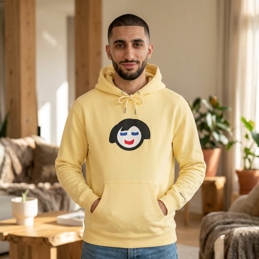 Smiling Face Graphic Hoodie | Minimal Portrait, White Hooded Sweatshirt