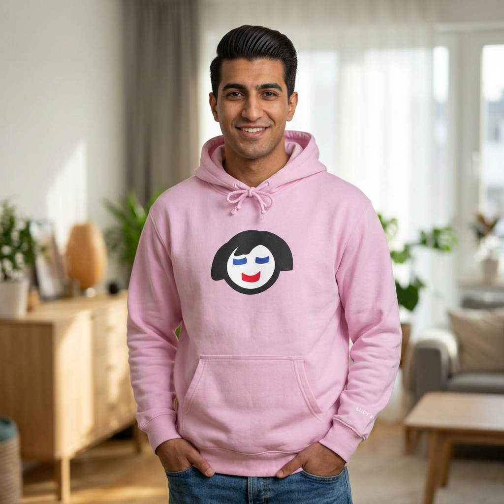 Smiling Face Graphic Hoodie | Minimal Portrait, White Hooded Sweatshirt