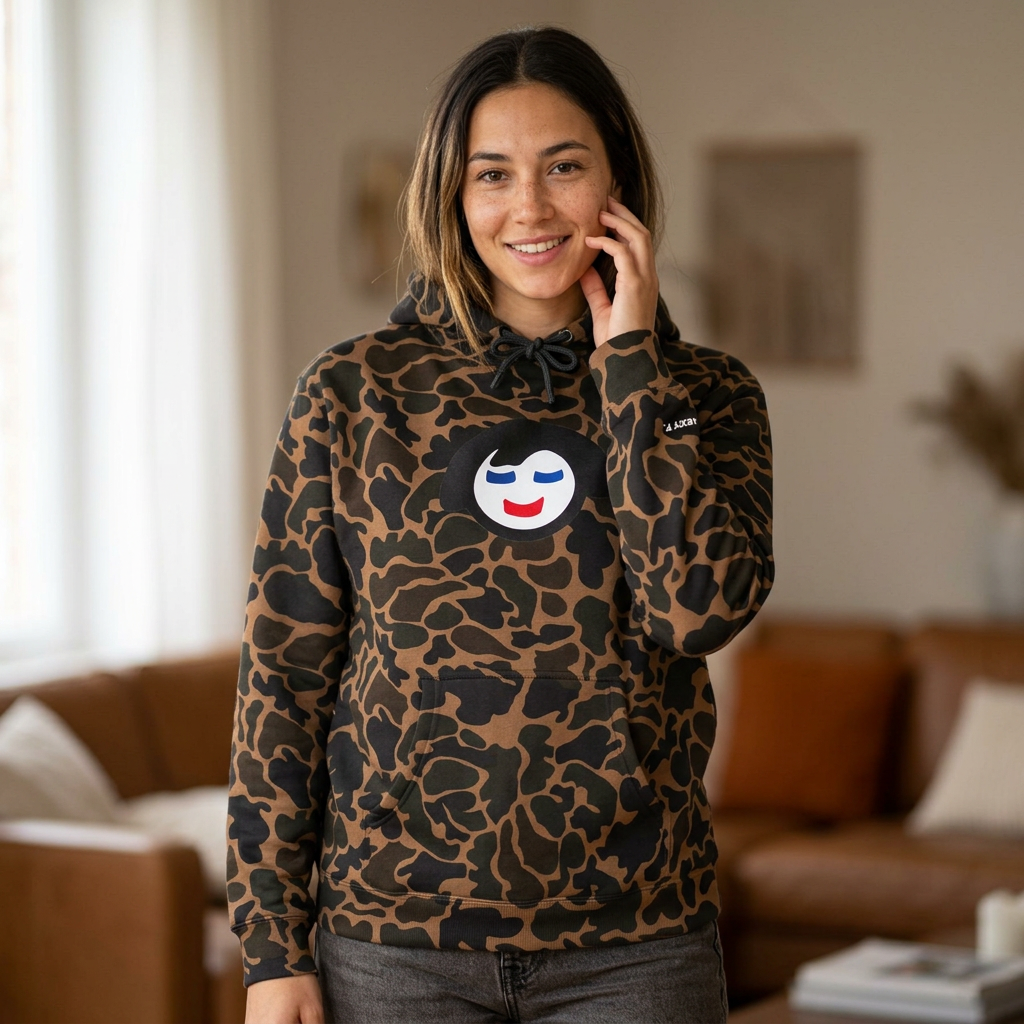 Smiling Face Graphic Hoodie | Minimal Portrait, White Hooded Sweatshirt