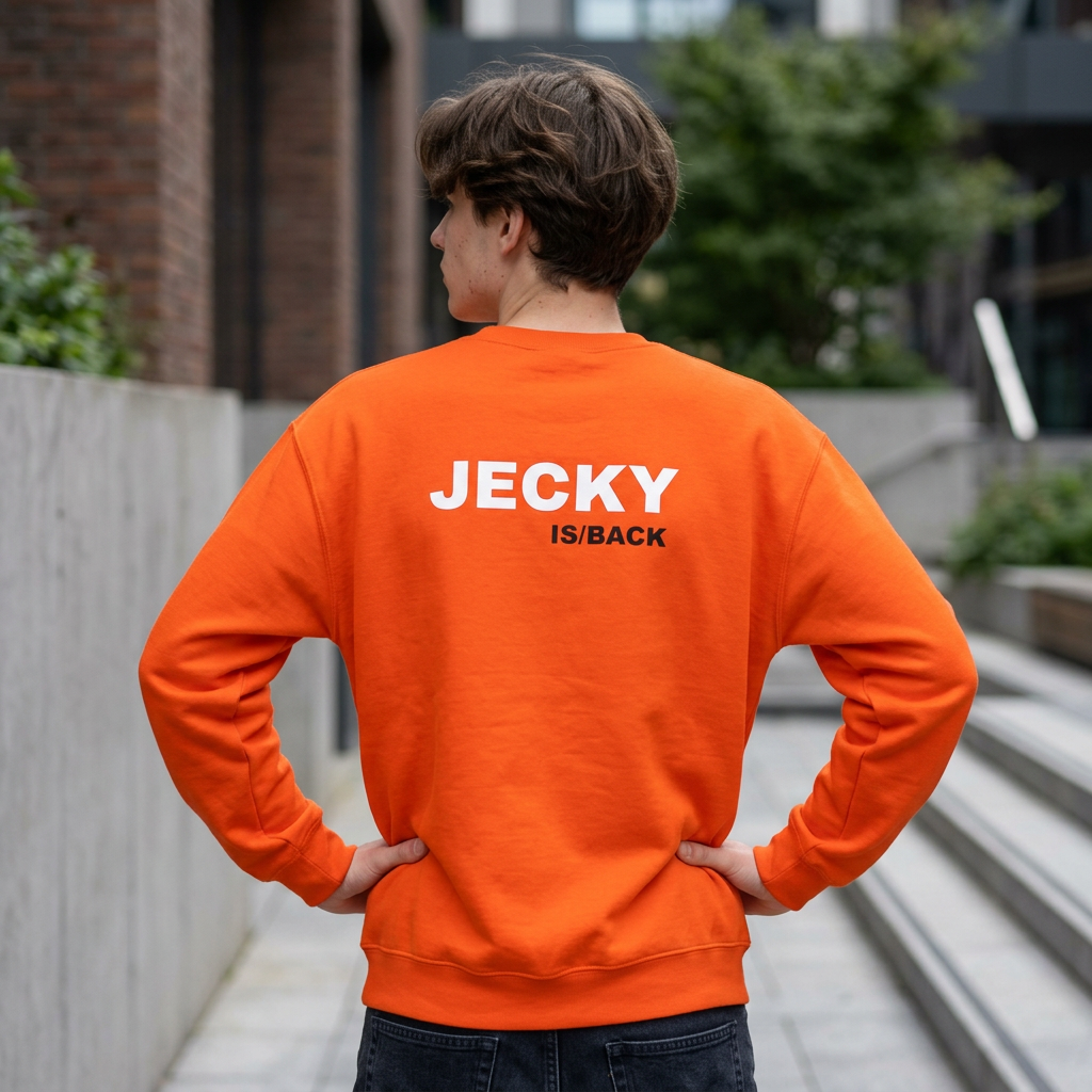 JECKY is/back Crewneck Sweatshirt | Minimal Back Text Design
