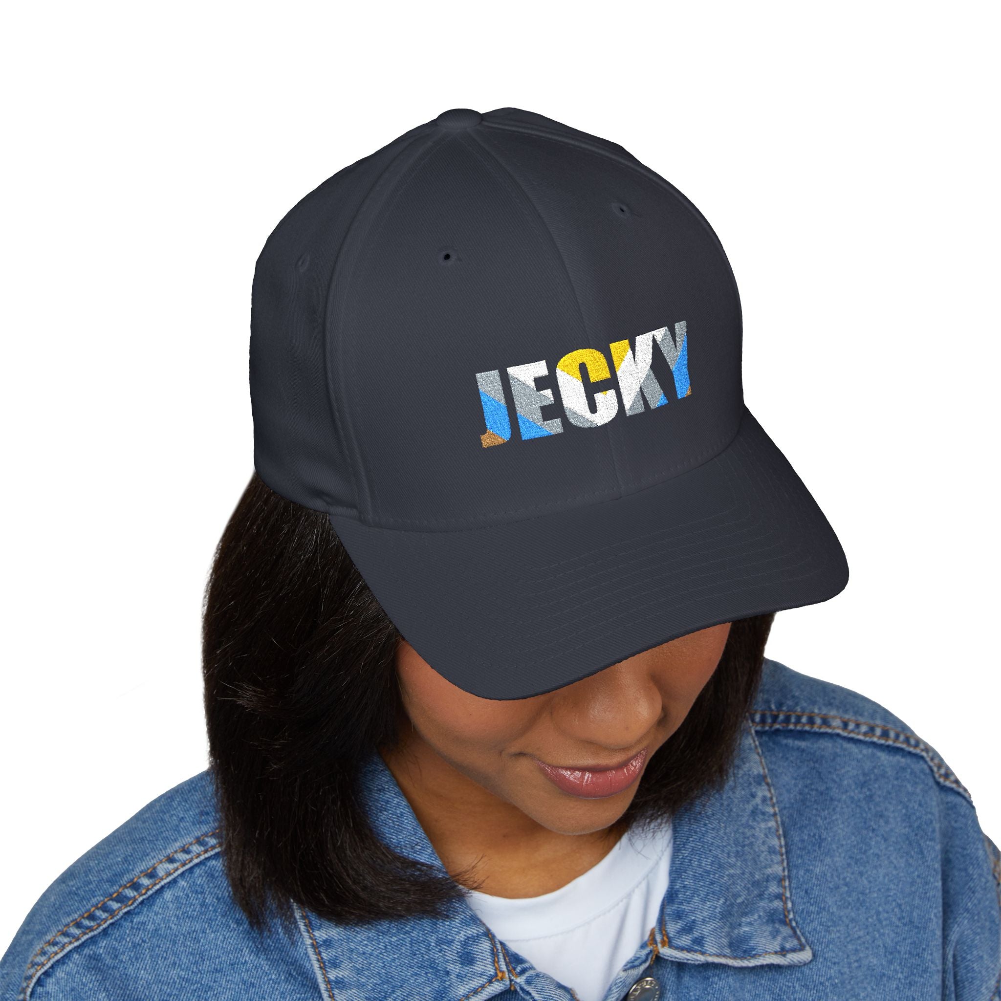 JECKY Text Patch Cap | Embroidered Baseball Hat, Winking Back Detail