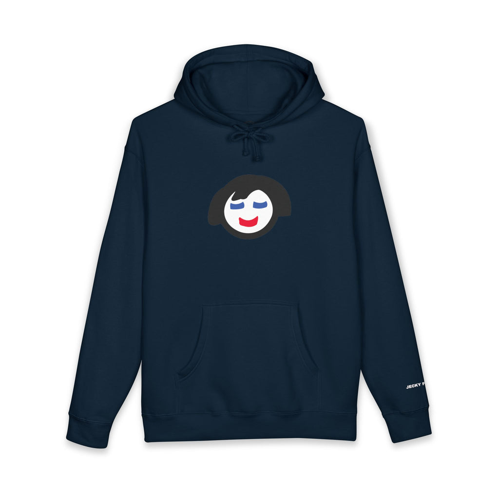 Smiling Face Graphic Hoodie | Minimal Portrait, White Hooded Sweatshirt