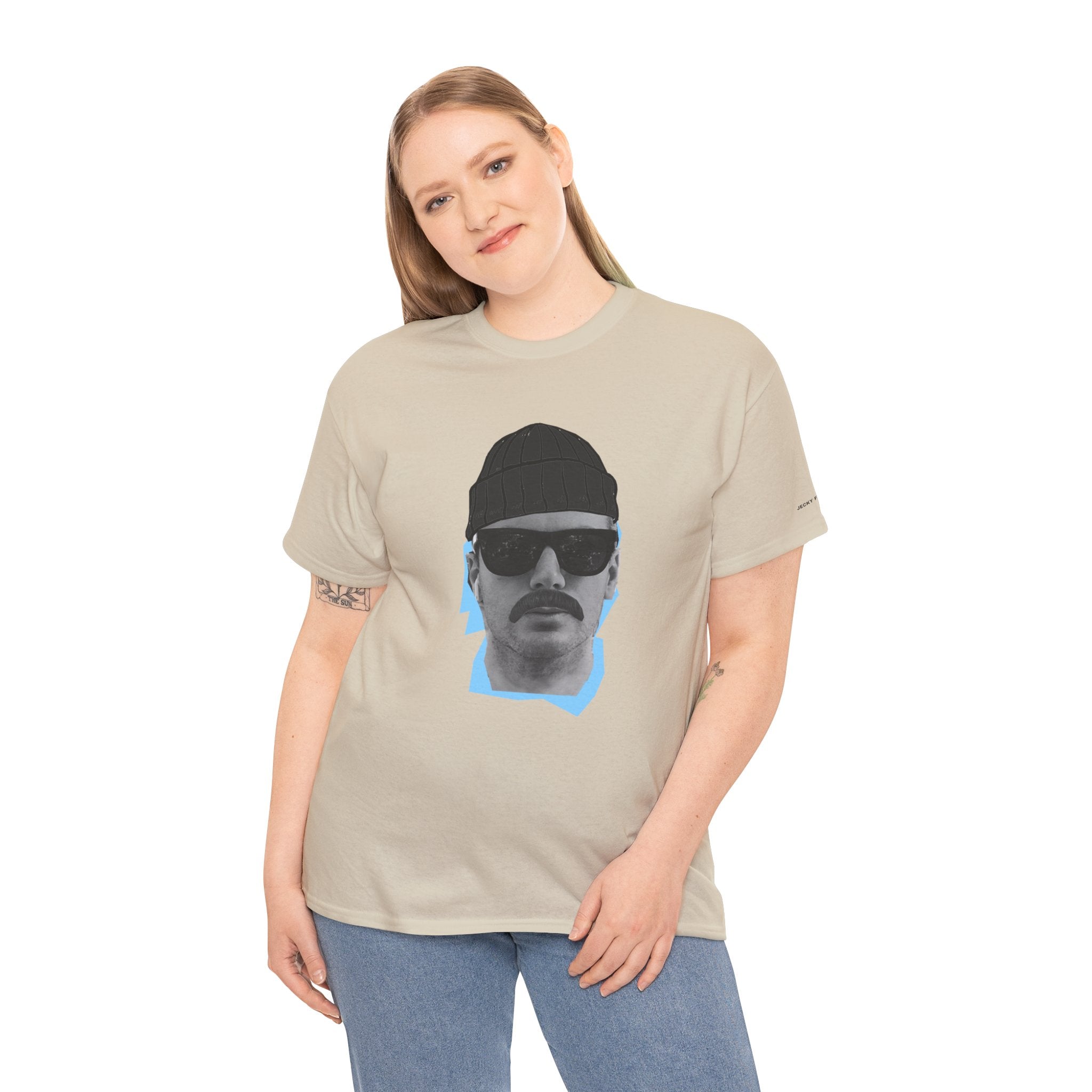 JECKY BLACK Beanie  Man  T-Shirt | Retro Portrait, Sunglasses, Vaporwave Accent