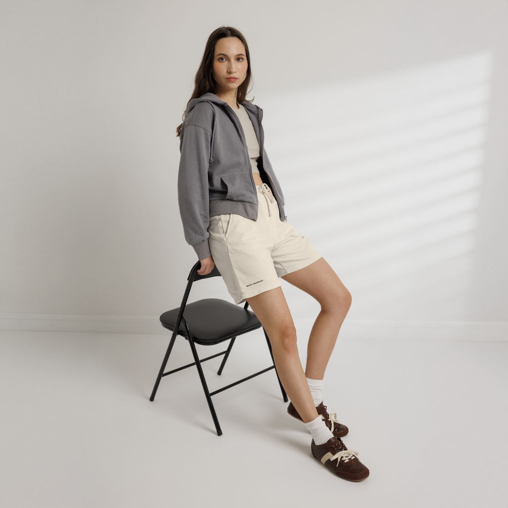 Fleece Shorts with Tiny Smiley Face Embroidered Sweat Shorts | 4 colors