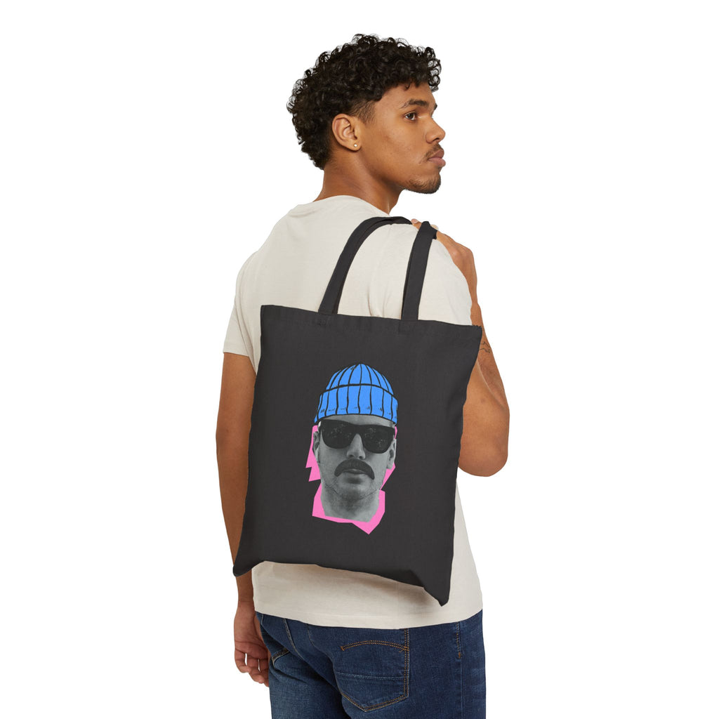Bearded Man with Beanie Tote Bag | Retro Portrait, Sunglasses, Minimal Art