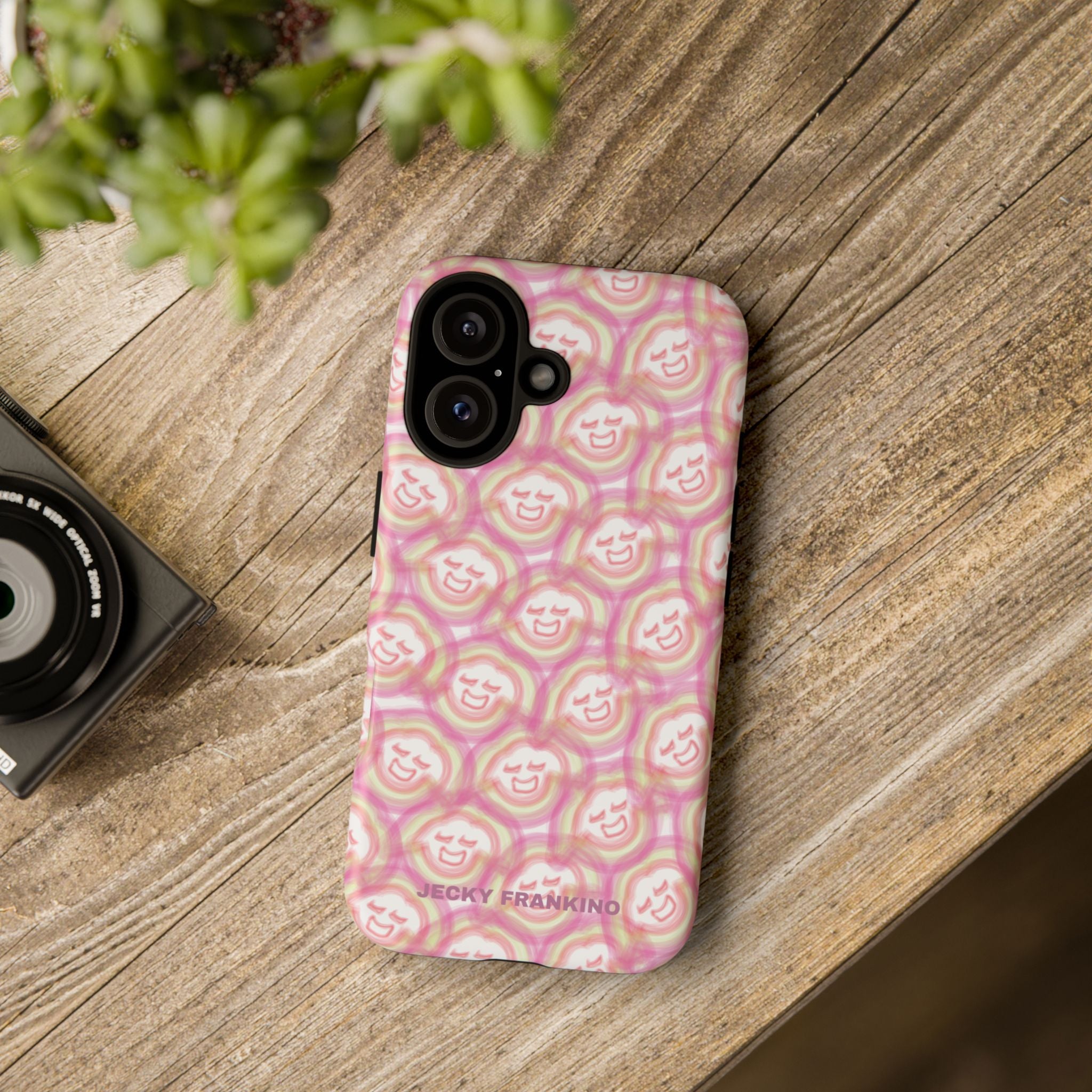 Pink Smiley JF Pattern Phone Case | Cute Repeating Emoji Design