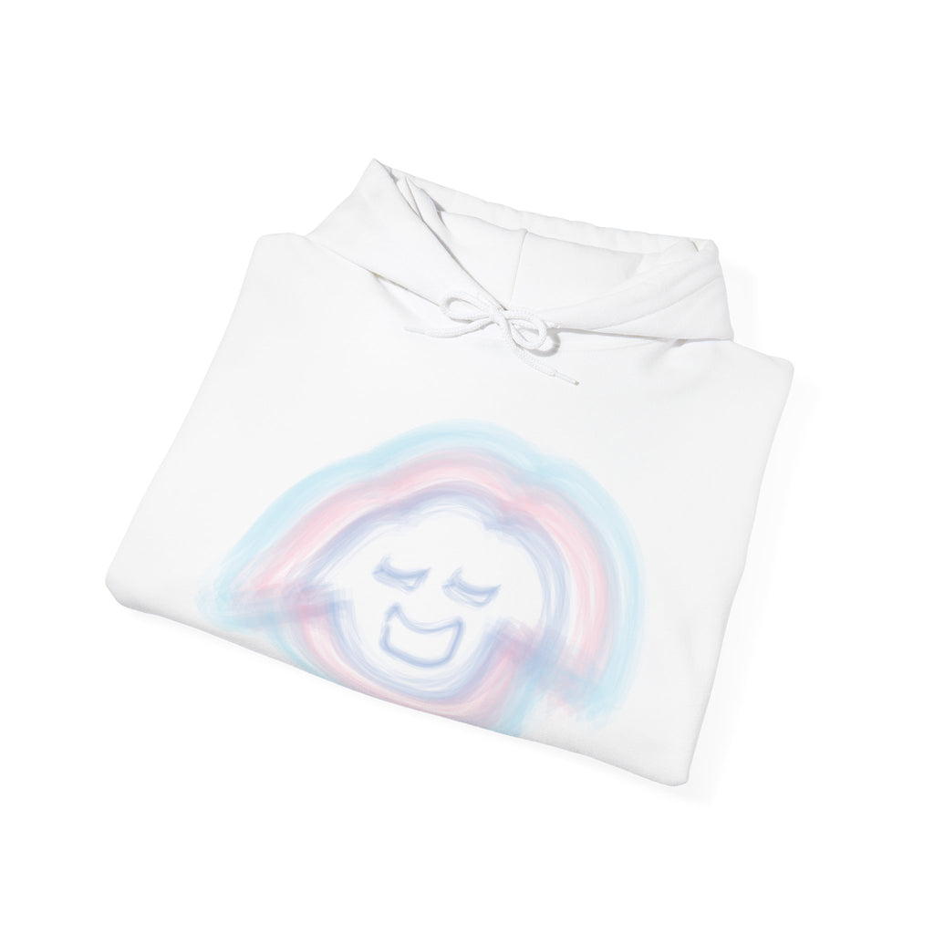 Smiling Rainbow Face JECKY FRANKINO Hoodie | Minimal Pastel Graphic Sweatshirt