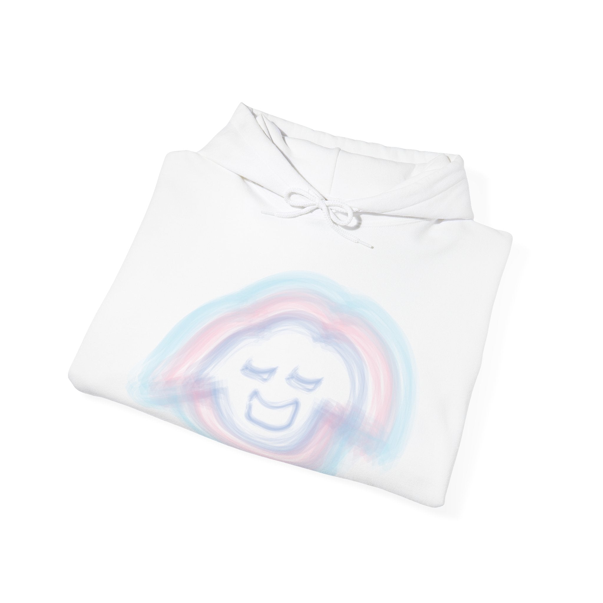 Smiling Rainbow Face JECKY FRANKINO Hoodie | Minimal Pastel Graphic Sweatshirt
