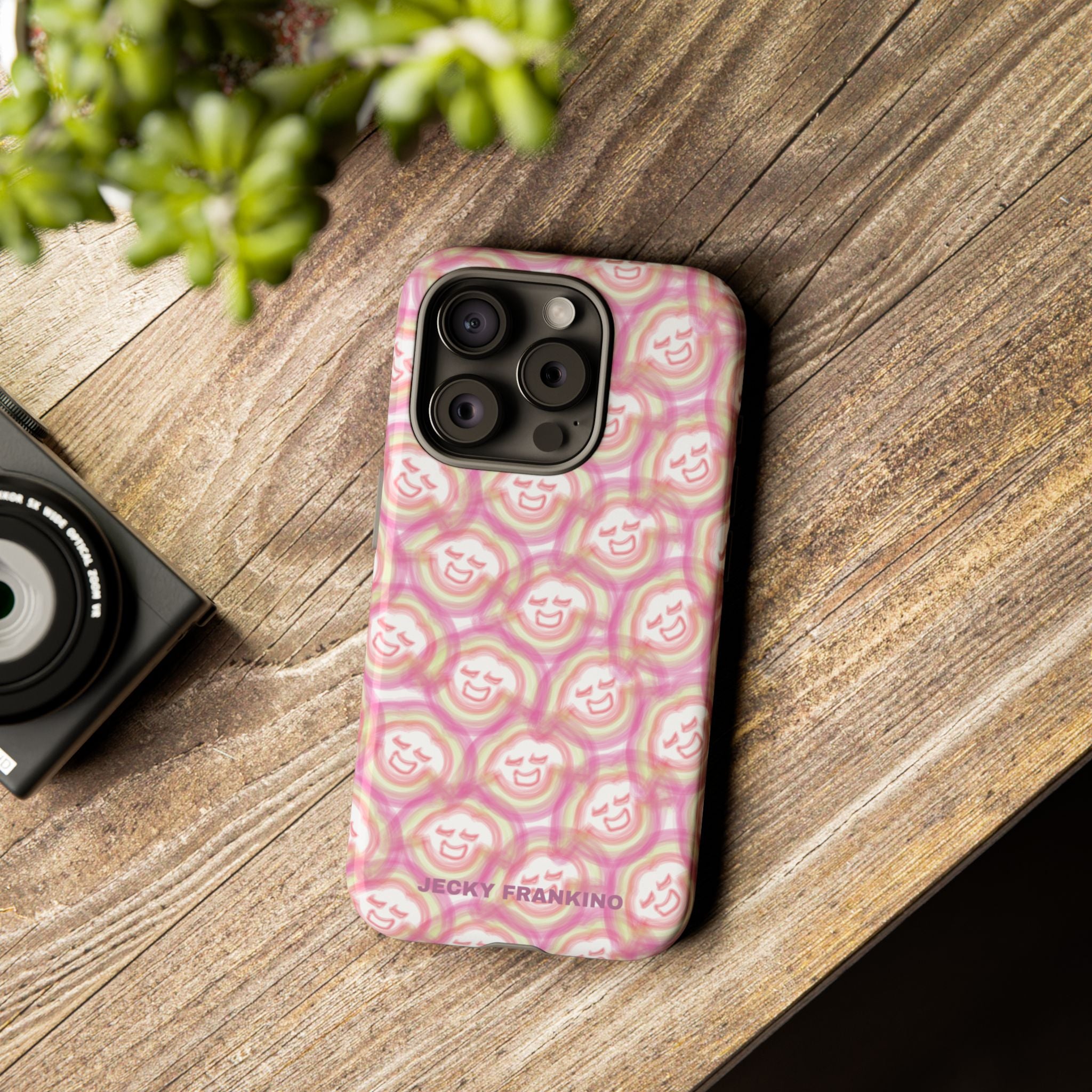 Pink Smiley JF Pattern Phone Case | Cute Repeating Emoji Design