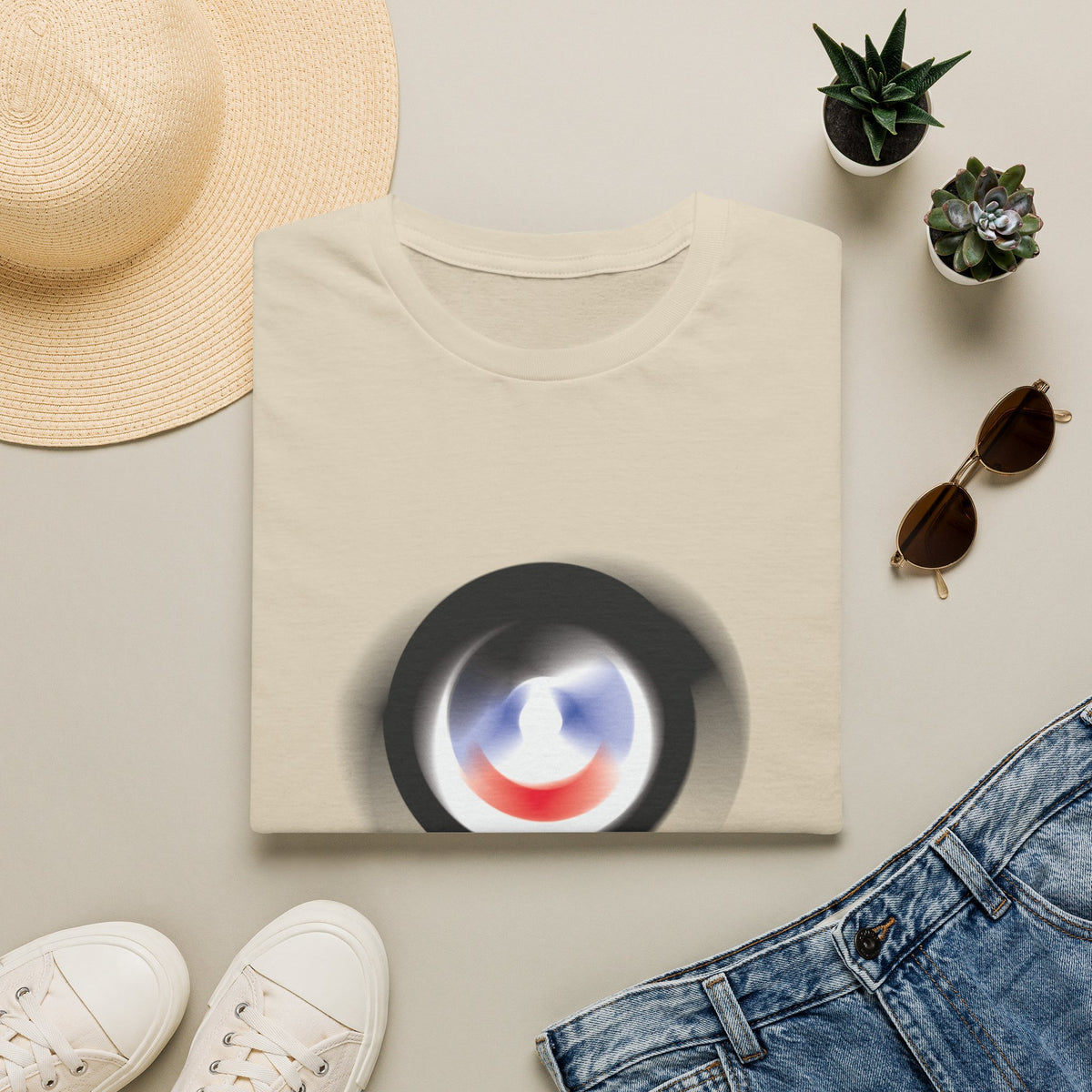 Abstract Color Swirl T-Shirt | Minimal Lens Circle Graphic