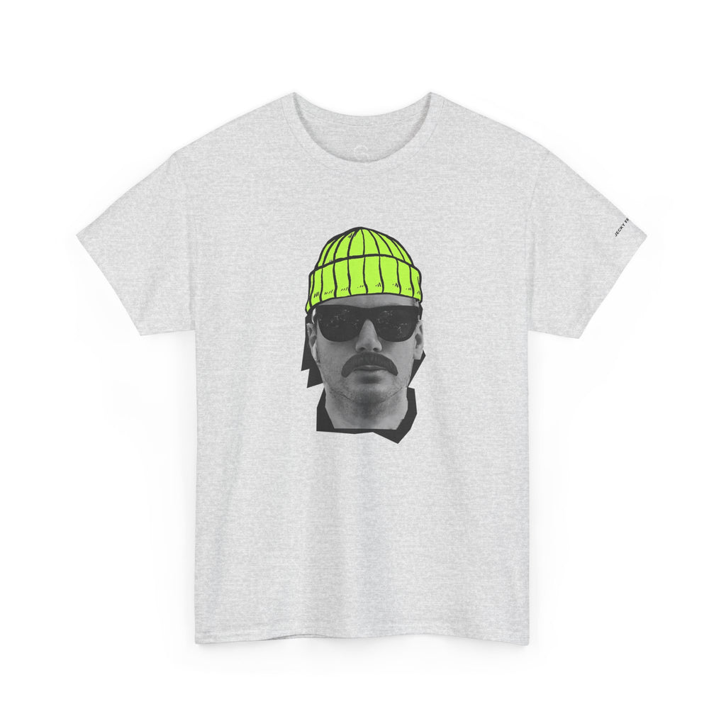 Mustached Man JF FACE with Beanie T-Shirt | Retro Portrait, Sunglasses, Vaporwave Accent