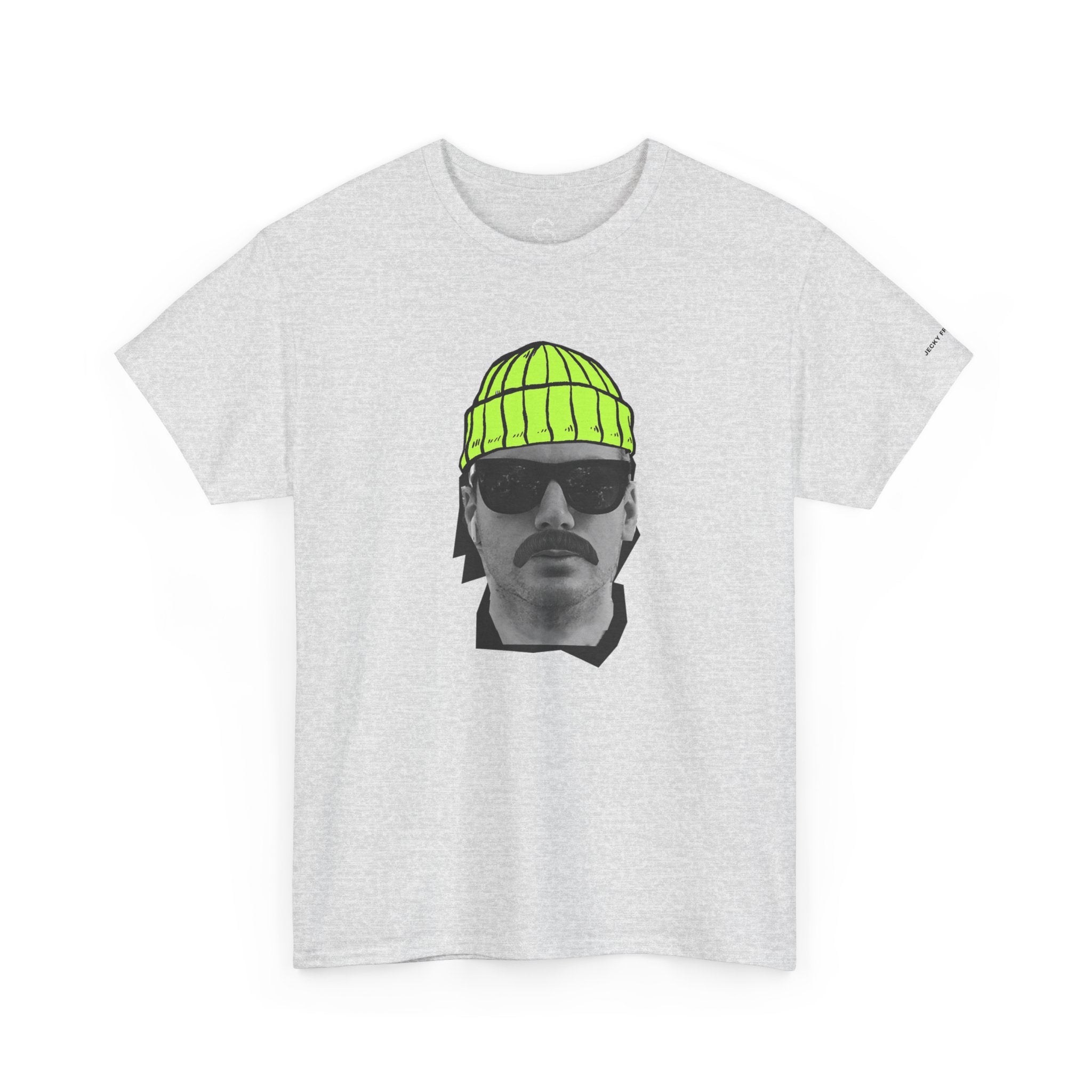 Mustached Man JF FACE with Beanie T-Shirt | Retro Portrait, Sunglasses, Vaporwave Accent