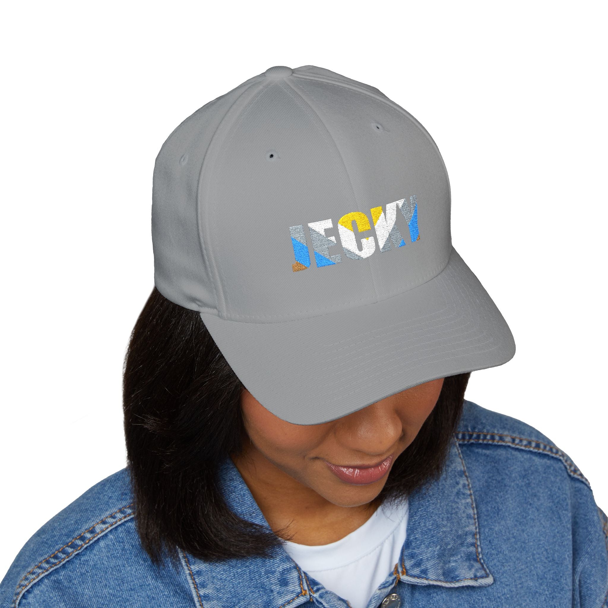 JECKY Text Patch Cap | Embroidered Baseball Hat, Winking Back Detail