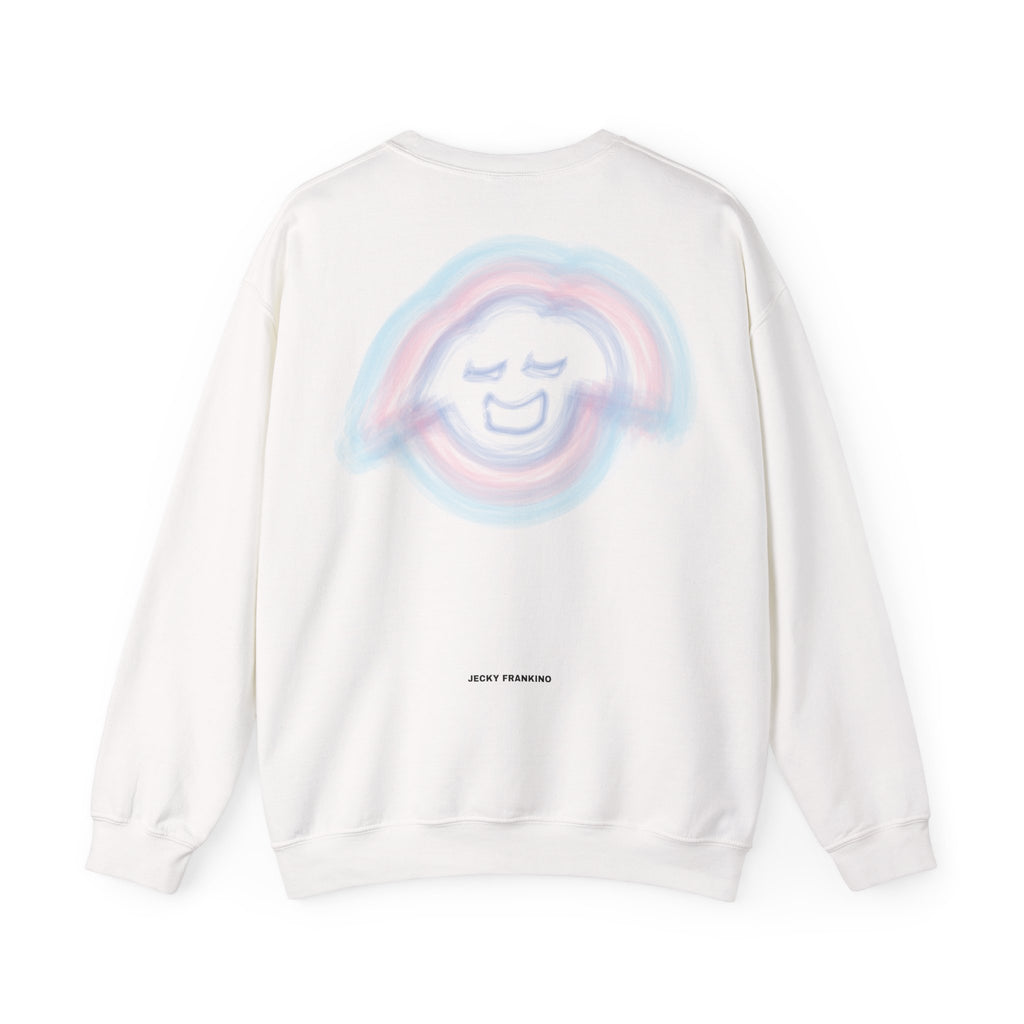 Pastel Smiley Rainbow Crewneck Sweatshirt | Soft Cloud Face Design