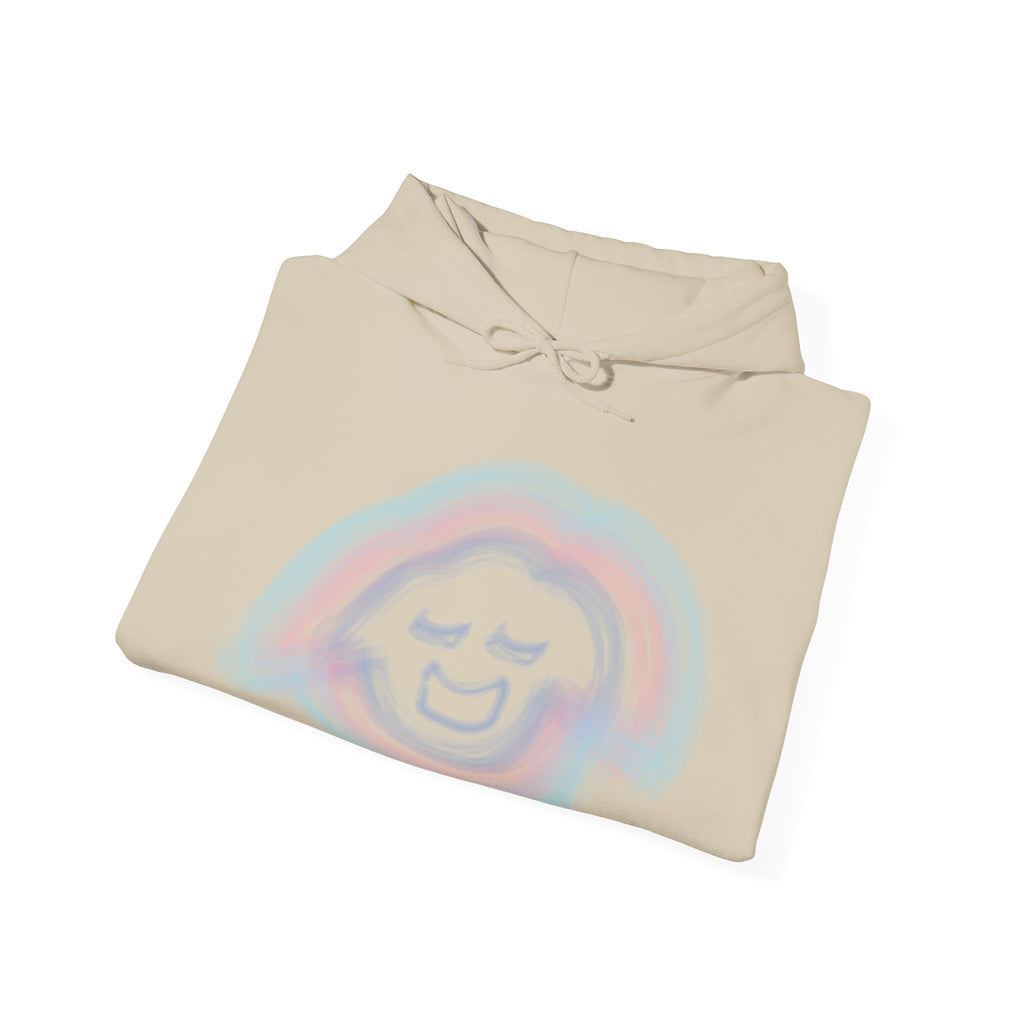 Smiling Rainbow Face JECKY FRANKINO Hoodie | Minimal Pastel Graphic Sweatshirt