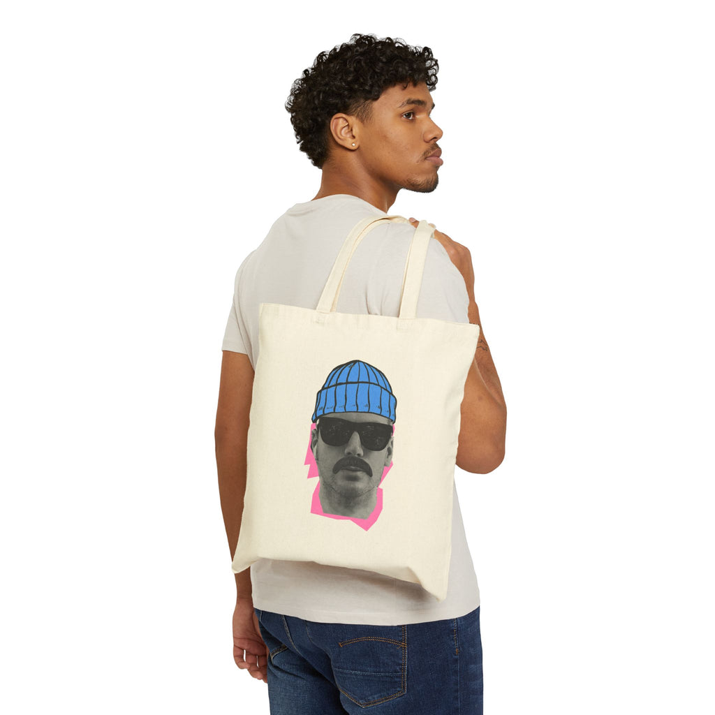 Bearded Man with Beanie Tote Bag | Retro Portrait, Sunglasses, Minimal Art