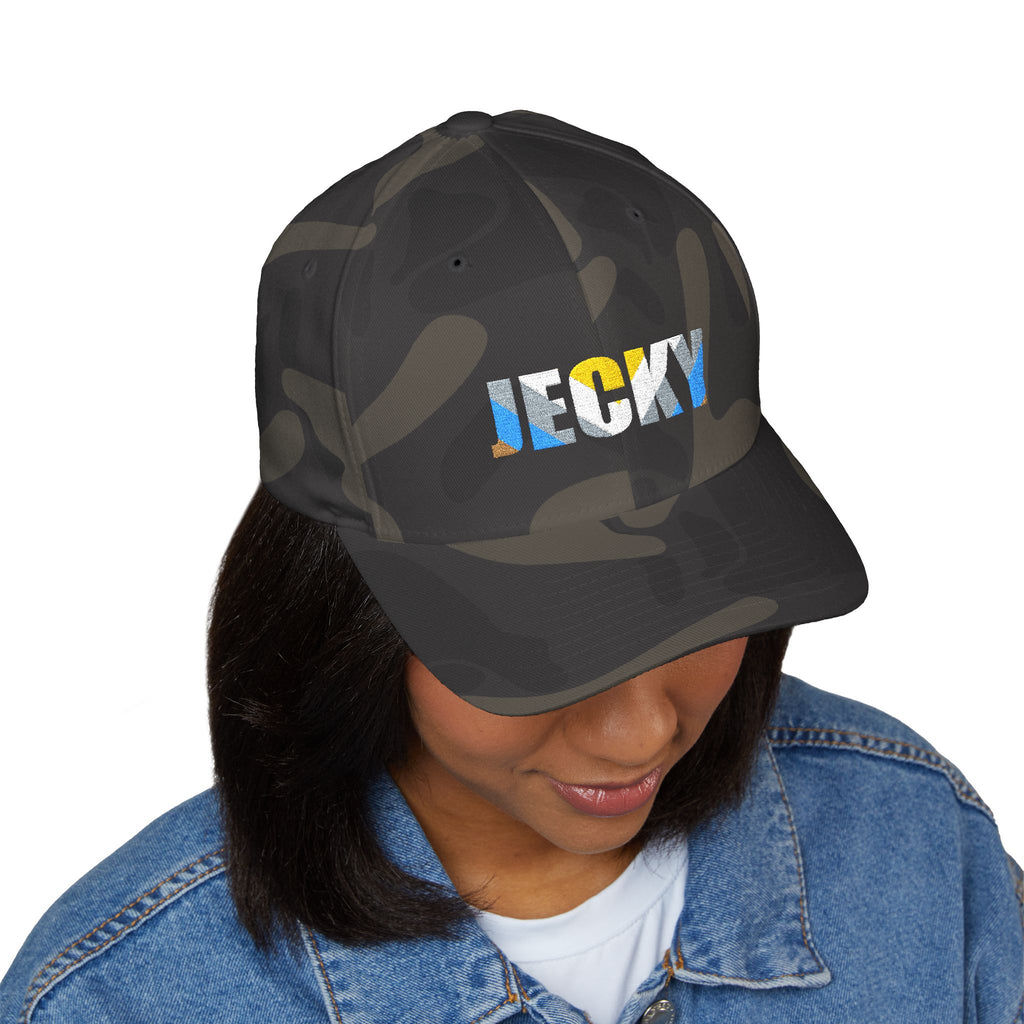 JECKY Text Patch Cap | Embroidered Baseball Hat, Winking Back Detail