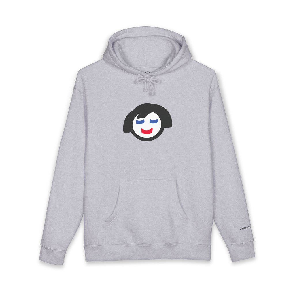 Smiling Face Graphic Hoodie | Minimal Portrait, White Hooded Sweatshirt