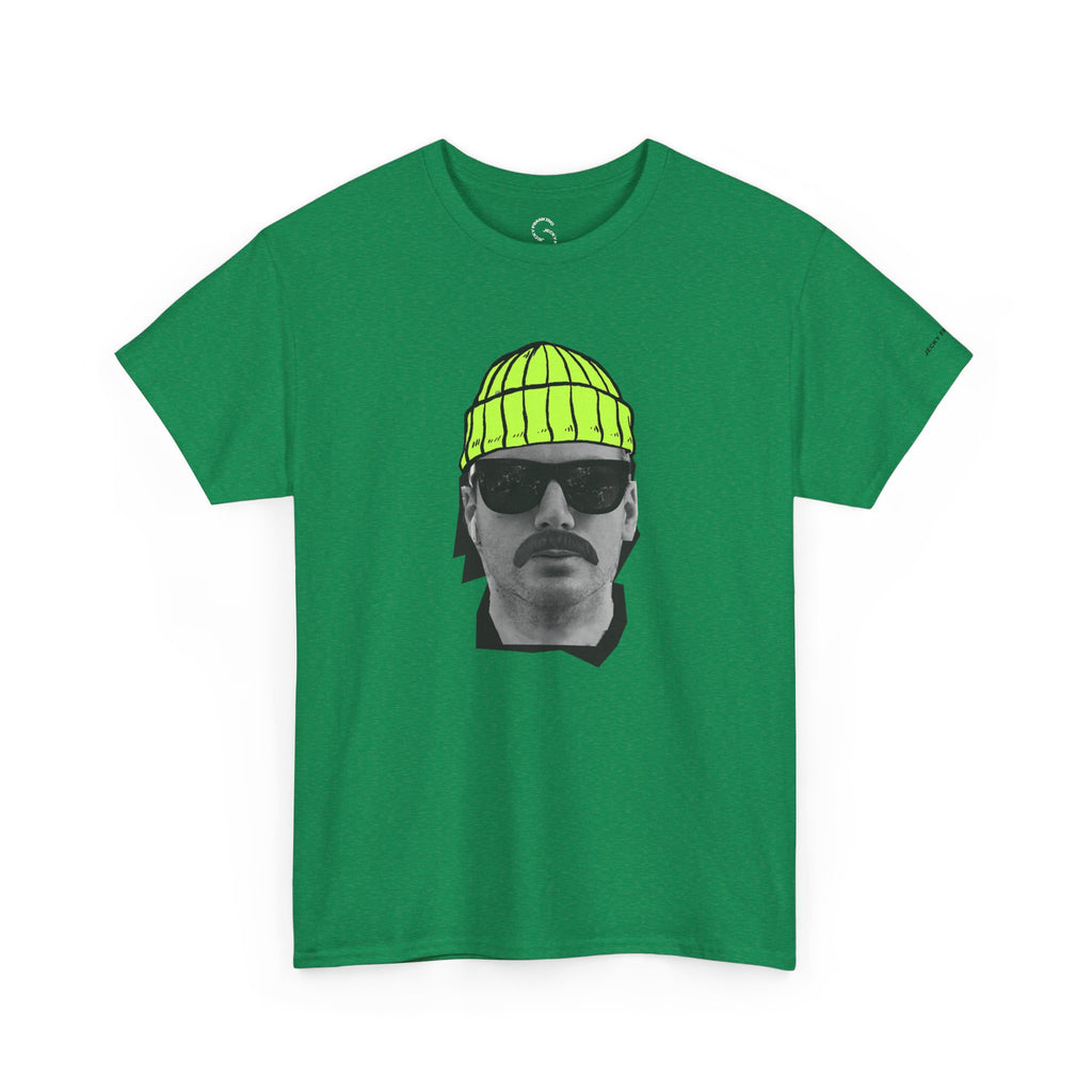 Mustached Man JF FACE with Beanie T-Shirt | Retro Portrait, Sunglasses, Vaporwave Accent