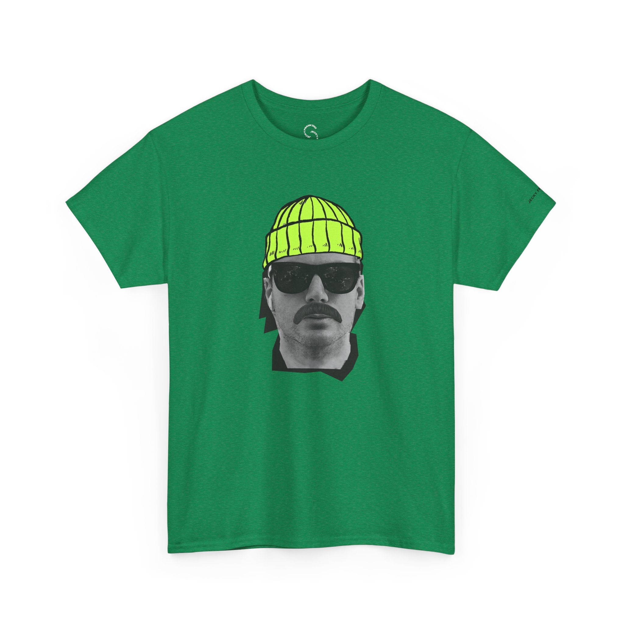 Mustached Man JF FACE with Beanie T-Shirt | Retro Portrait, Sunglasses, Vaporwave Accent