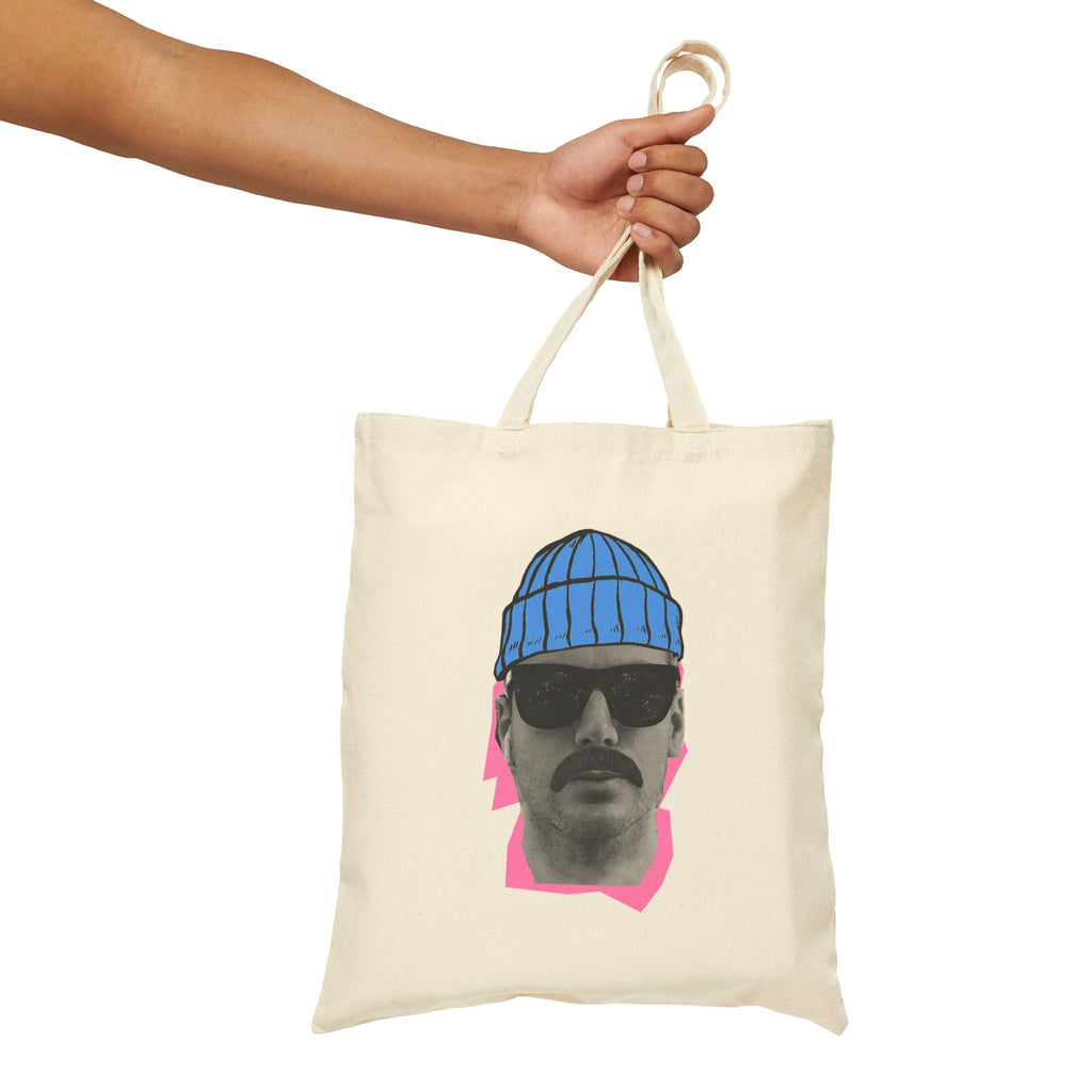 Bearded Man with Beanie Tote Bag | Retro Portrait, Sunglasses, Minimal Art