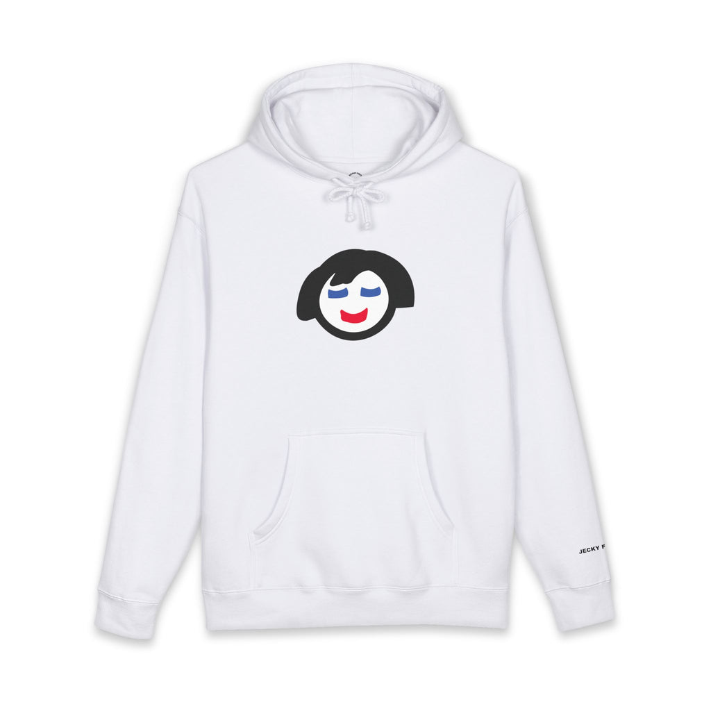 Smiling Face Graphic Hoodie | Minimal Portrait, White Hooded Sweatshirt
